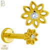 14-LB52 - 14k Gold Hollow Flower Labret with Round Zircon Center - Yellow Gold image