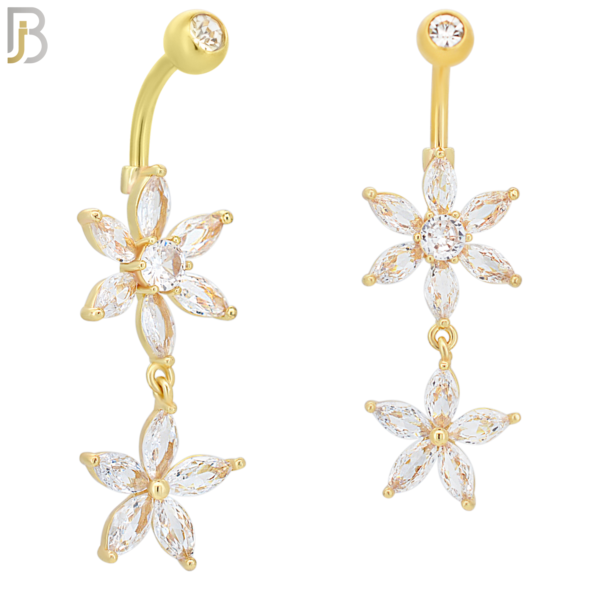 N097  - 316L Stainless Steel Double Flower Belly Ring with Zircon image 2