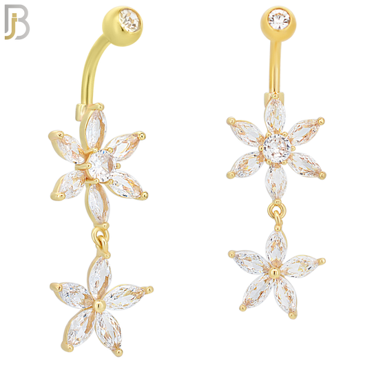 N097  - 316L Stainless Steel Double Flower Belly Ring with Zircon image 2
