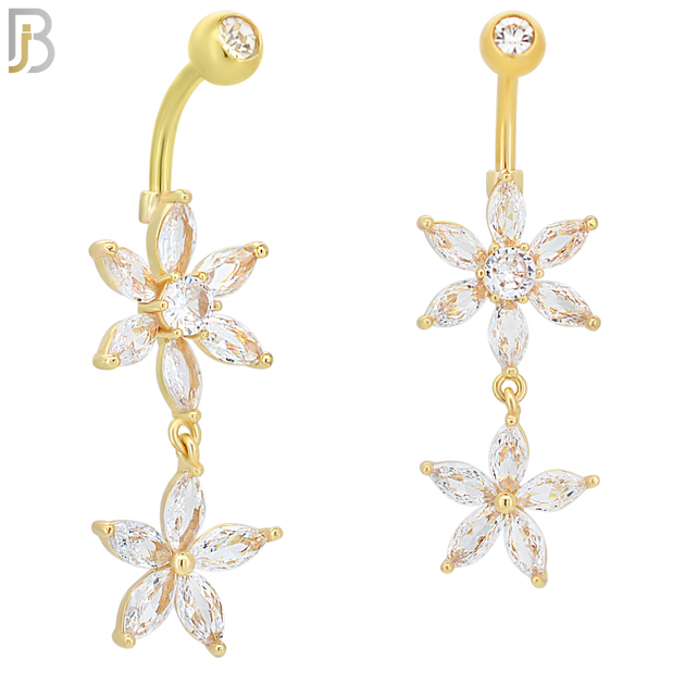 N097  - 316L Stainless Steel Double Flower Belly Ring with Zircon image 2
