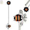 BB21 - 316L Surgical Steel Screw Bar Bee with Flower Design with Zircon Barbell Industrial (PACK OF 4) image 1