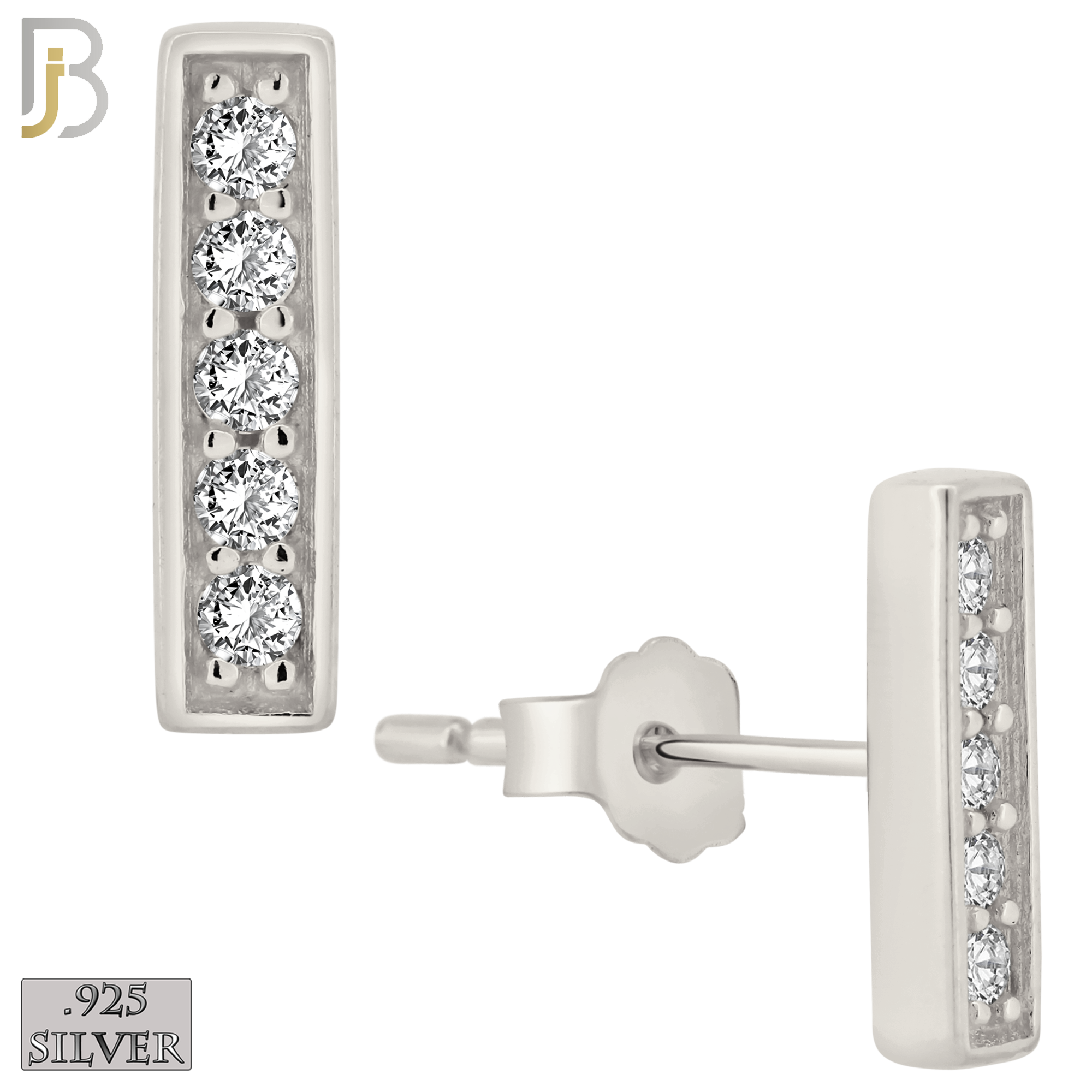 925-ES376 - .925 Sterling Silver CZ Studded Bar Stud Earrings image 1