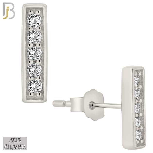 925-ES376 - .925 Sterling Silver CZ Studded Bar Stud Earrings image 1