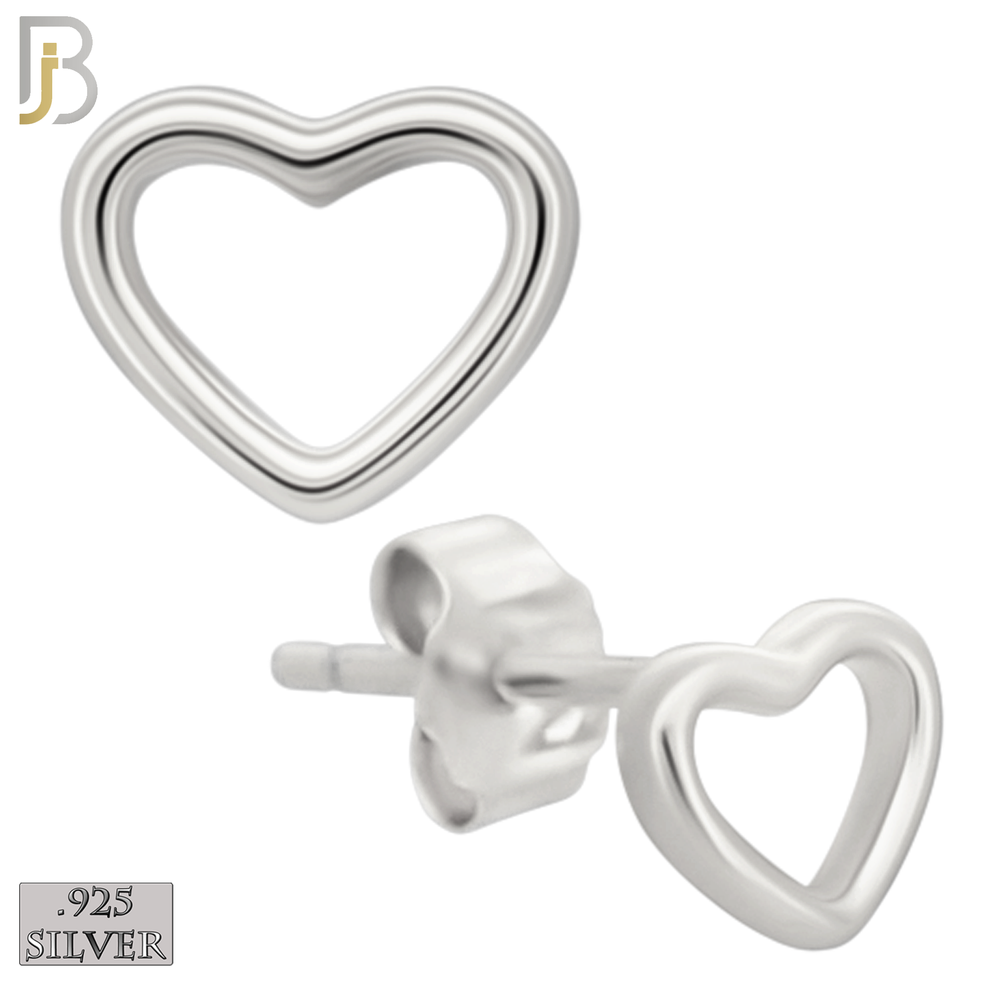 925-ES462 - 925 Sterling Silver Hollow Heart Design Earrings (Butterfly Backing) image 1