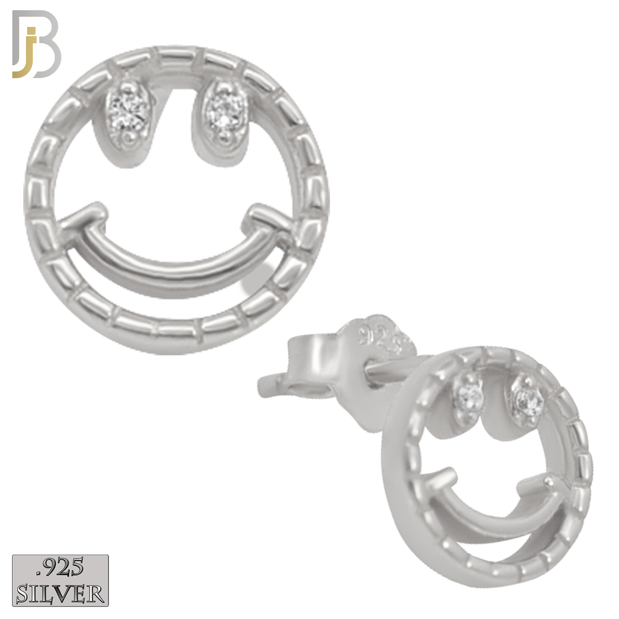 925-ES305 - .925 Sterling Silver Smiley with Zircon for Eyes Design Stud Earrings image 1