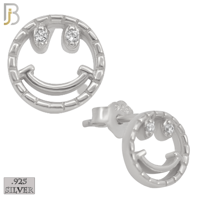 925-ES305 - .925 Sterling Silver Smiley with Zircon for Eyes Design Stud Earrings image 1
