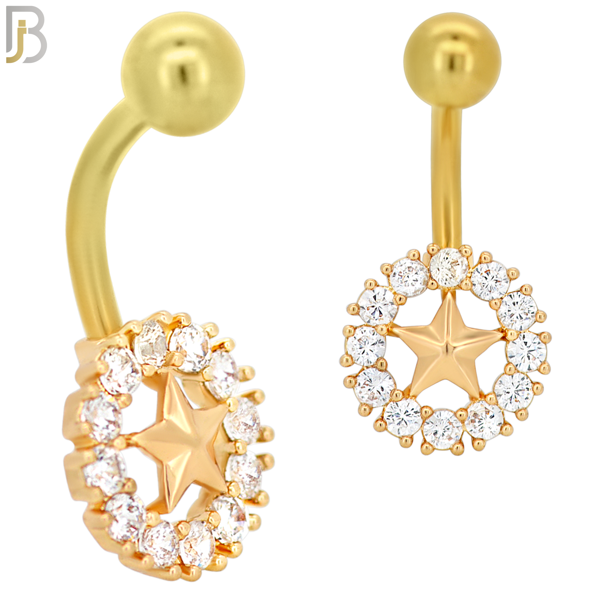 NB13 - 316L Stainless Steel Center Star with  Zircon  Banana Belly Navel Ring image 2