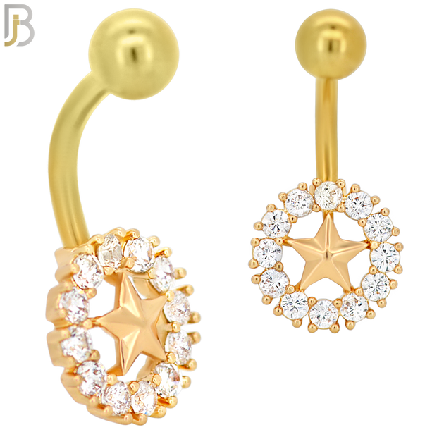 NB13 - 316L Stainless Steel Center Star with  Zircon  Banana Belly Navel Ring image 2