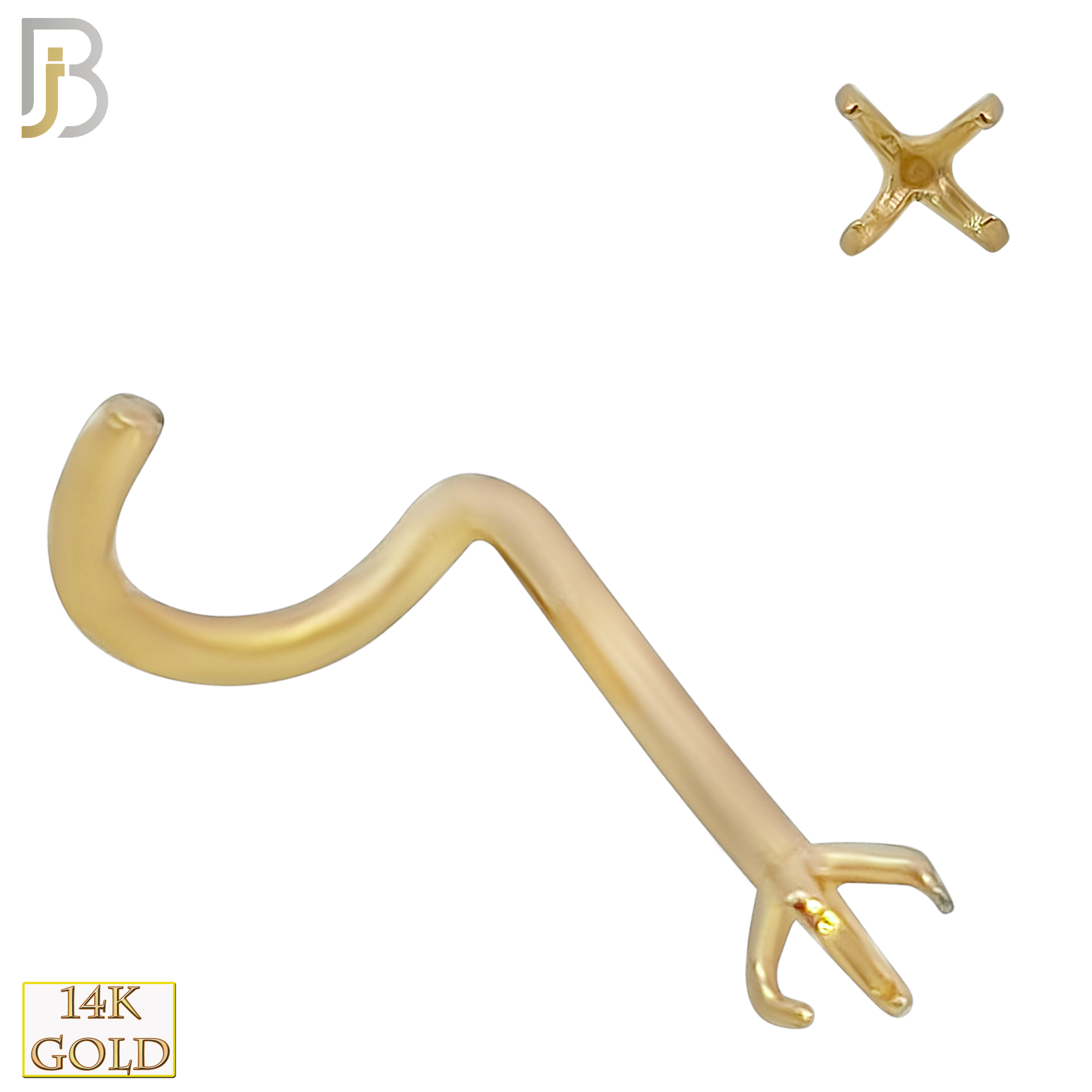 14-NR03Y-20 - 20g Thickness 14k Solid Yellow Gold Prong Setting Nose Screw, Cork Screw Mounting Only image 3