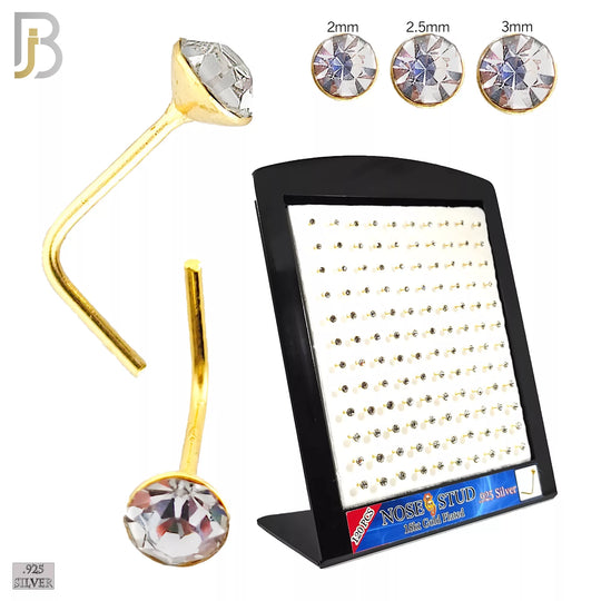 925-PK-NR06 - .925 Sterling Silver Nose Stud "L Shape" Press Fit Round Zircon Bezel Setting image