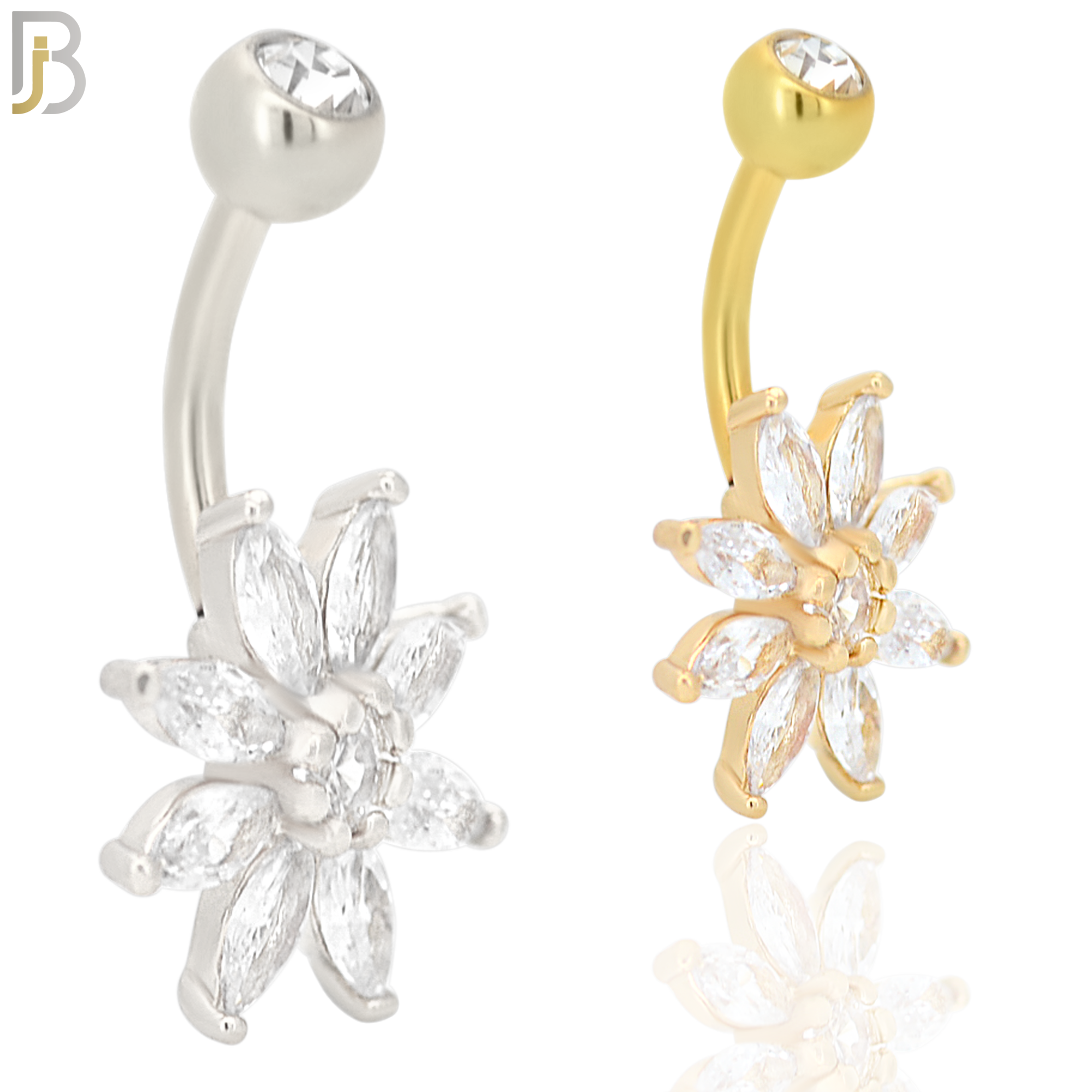 NB49 - 316L Stainless Steel Eight Petal Flower Banana Belly Navel Ring image 0