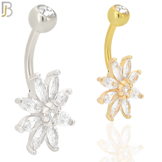 NB49 - 316L Stainless Steel Eight Petal Flower Banana Belly Navel Ring image 0