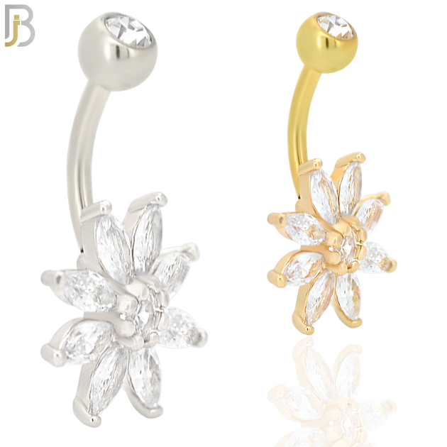 NB49 - 316L Stainless Steel Eight Petal Flower Banana Belly Navel Ring image 0
