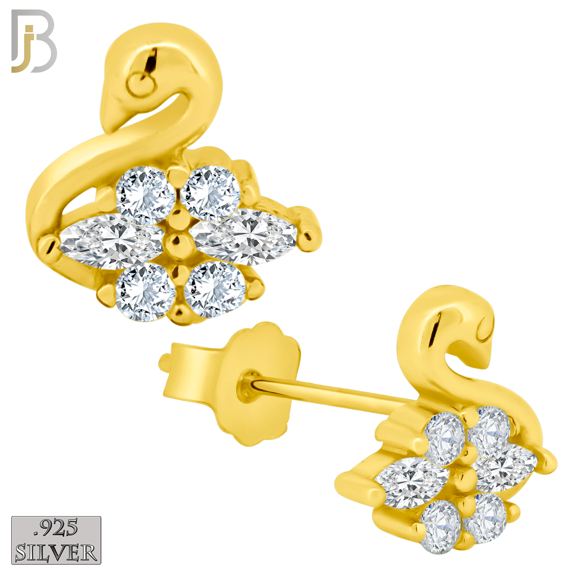 925-ES60 - .925 Sterling Silver Swan Design Zircon Earring Stud image 2