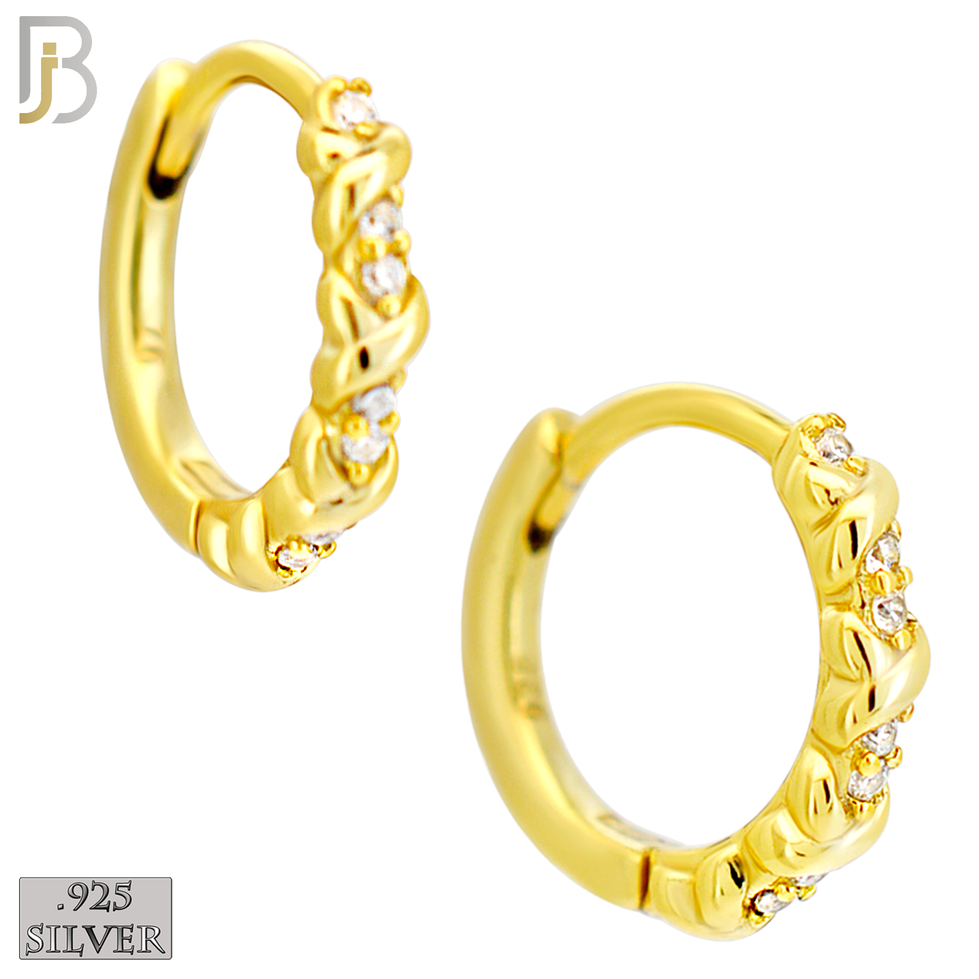 925-ES484 - 925 Sterling Silver 7 CZ Braided Design Hoop Earrings image 2