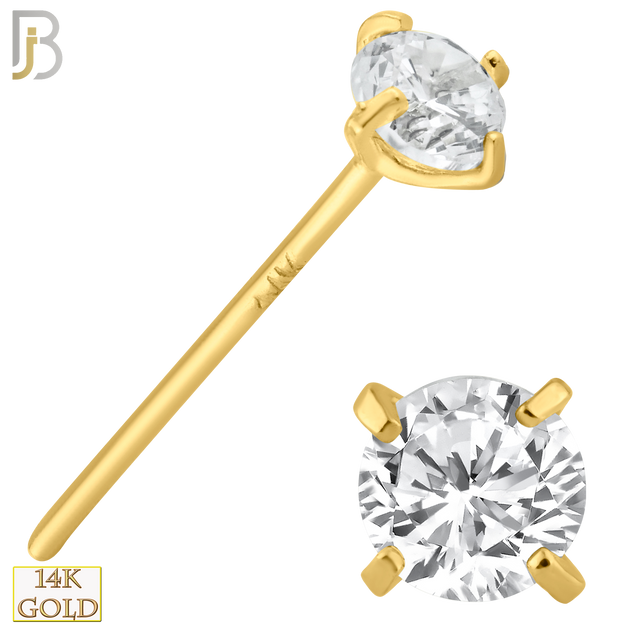 14-NR02CY-20 - 20g Thickness 14k Solid Yellow Gold Prong Setting  Round Cubic Zircona Nose Stud Bend-it Yourself, Nose Straight  image 5