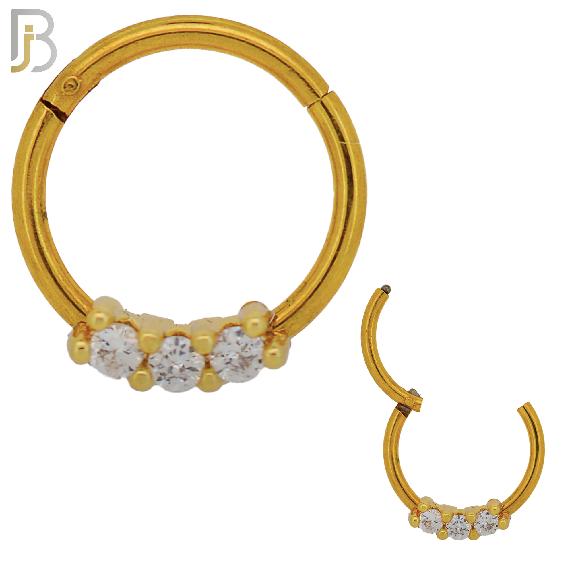 CT47 - 316 Stainless Steel Three CZ Hinged Hoop (PACK OF 6) image 1