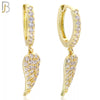 ES108 - 316L Stainless Steel Dangling Angel Wing with Zircon Huggies Clip On image 1