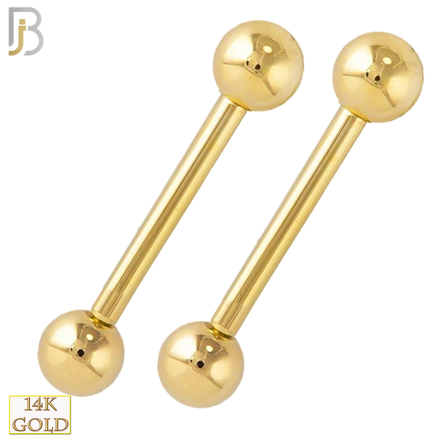 14-NP04 – 14K Solid Gold Plain Ball Barbell Nipple Rings Externally Threaded (Pair) image