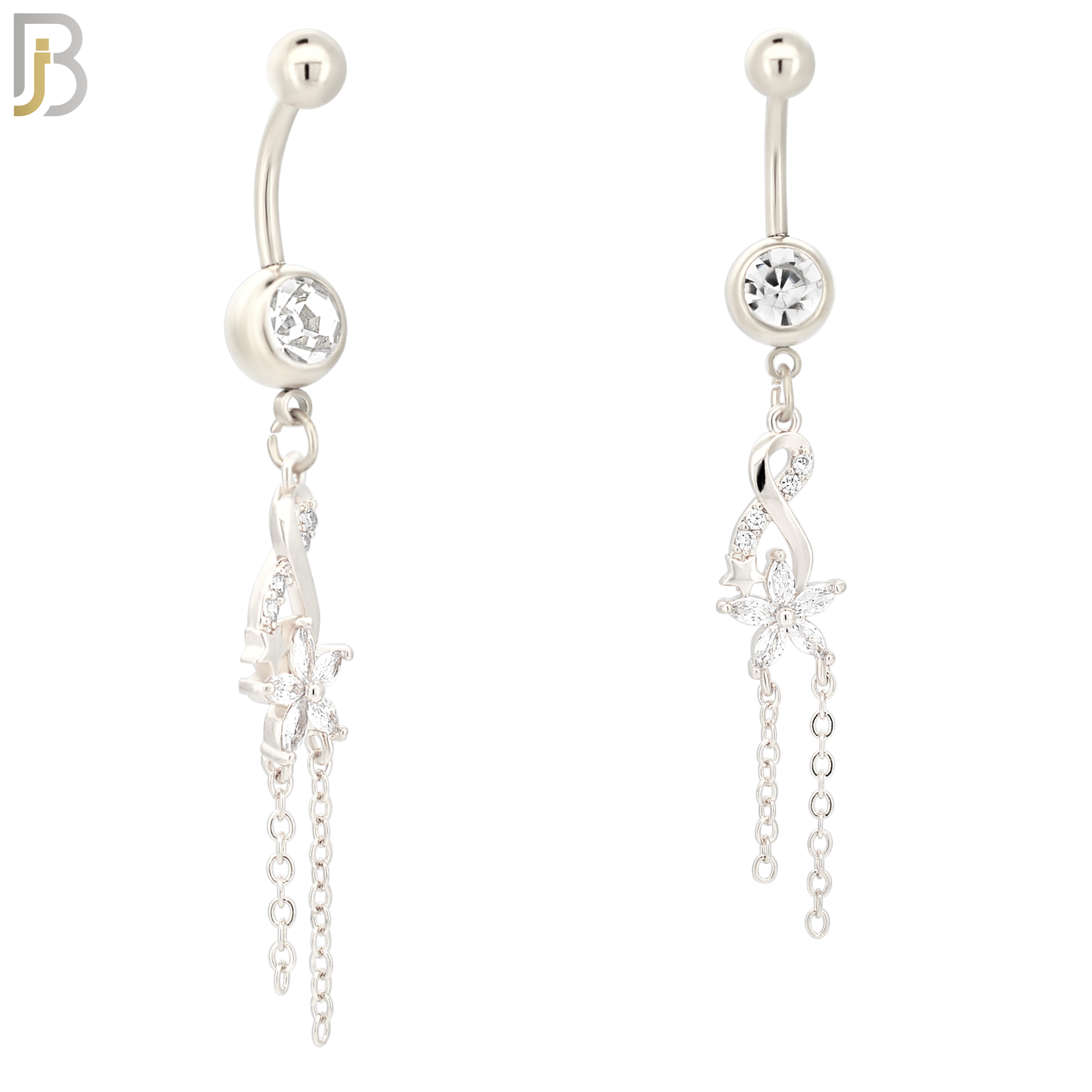 N030 - 316L Stainless Steel Dangling Infinity with Flower Zircon Design Belly Ring with 5mm Screw Ball image 1