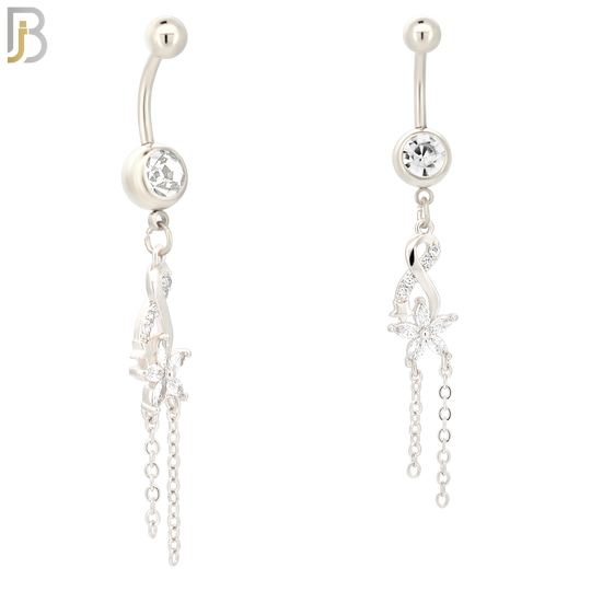 N030 - 316L Stainless Steel Dangling Infinity with Flower Zircon Design Belly Ring with 5mm Screw Ball image 1