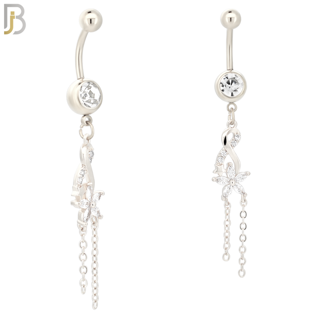 N030 - 316L Stainless Steel Dangling Infinity with Flower Zircon Design Belly Ring with 5mm Screw Ball image 1