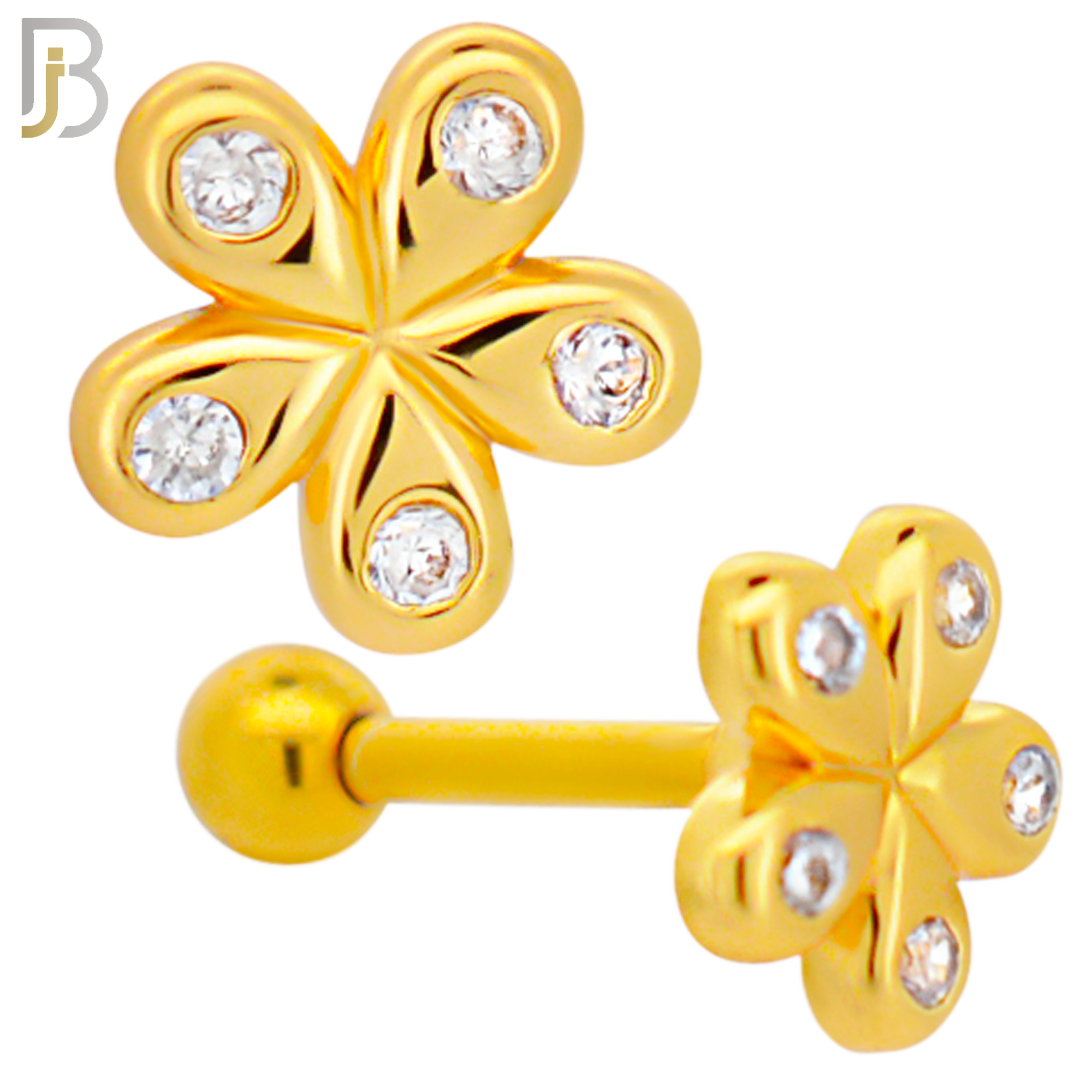 TB04 - 316L Surgical Steel Flower Design with Zircon Tragus Barbell Cartilage Piercing Screw Ball (PACK OF 6) image 2