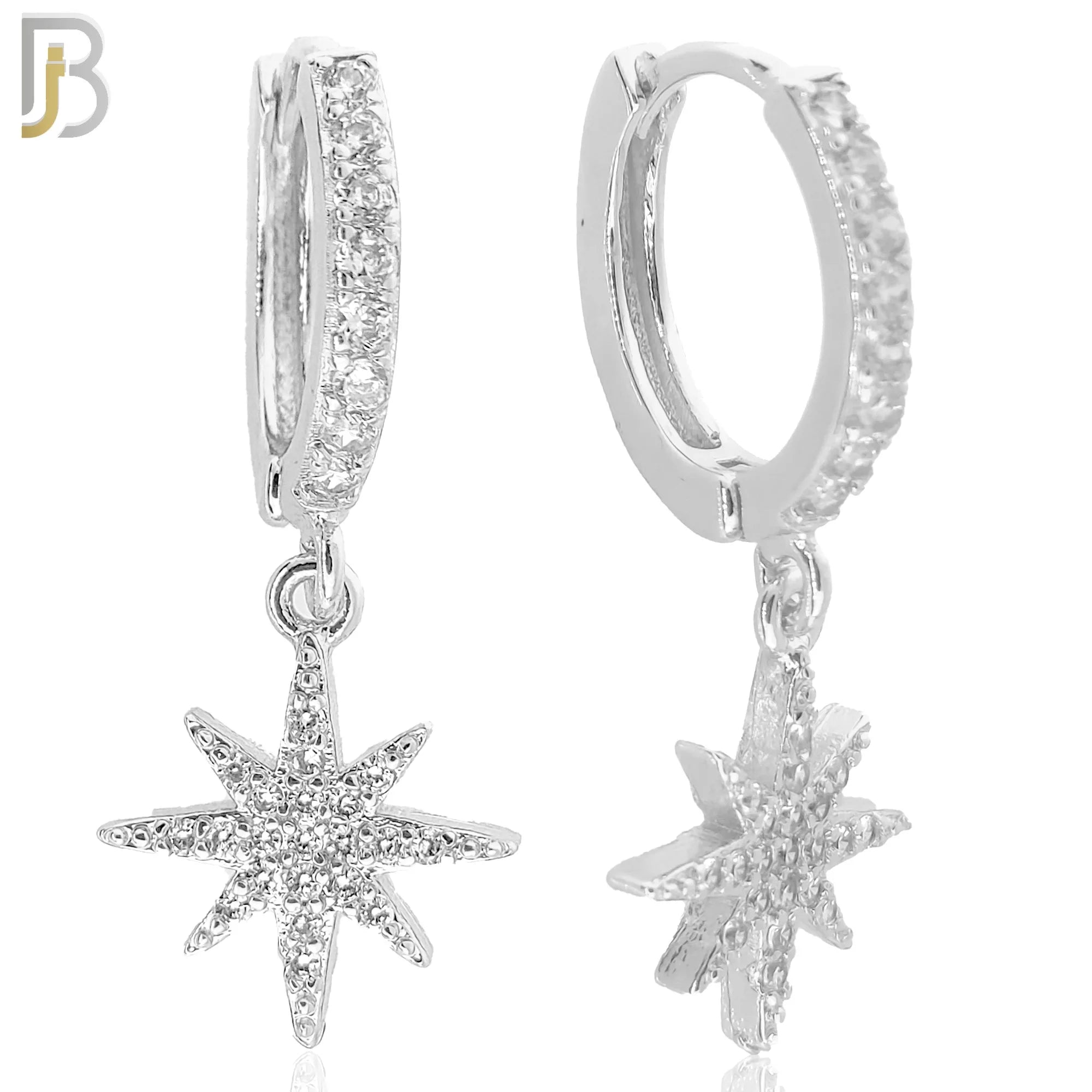 ES107 - 316L Stainless Steel Dangling Moravian Star with Zircon Huggies Clip On image 0