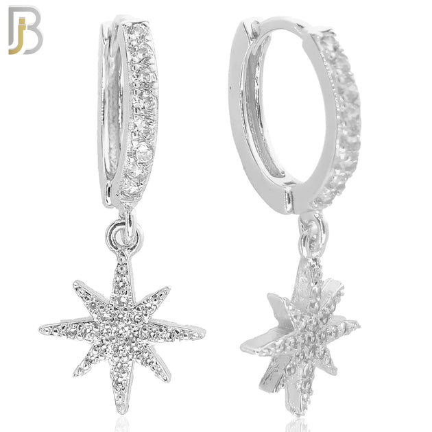 ES107 - 316L Stainless Steel Dangling Moravian Star with Zircon Huggies Clip On image 0