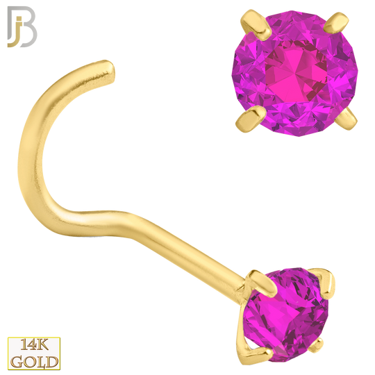 14-NR03YPS-20 - 14k Yellow Gold Nose Screw with Pink Sapphire in Prong Setting - 3.5mm image