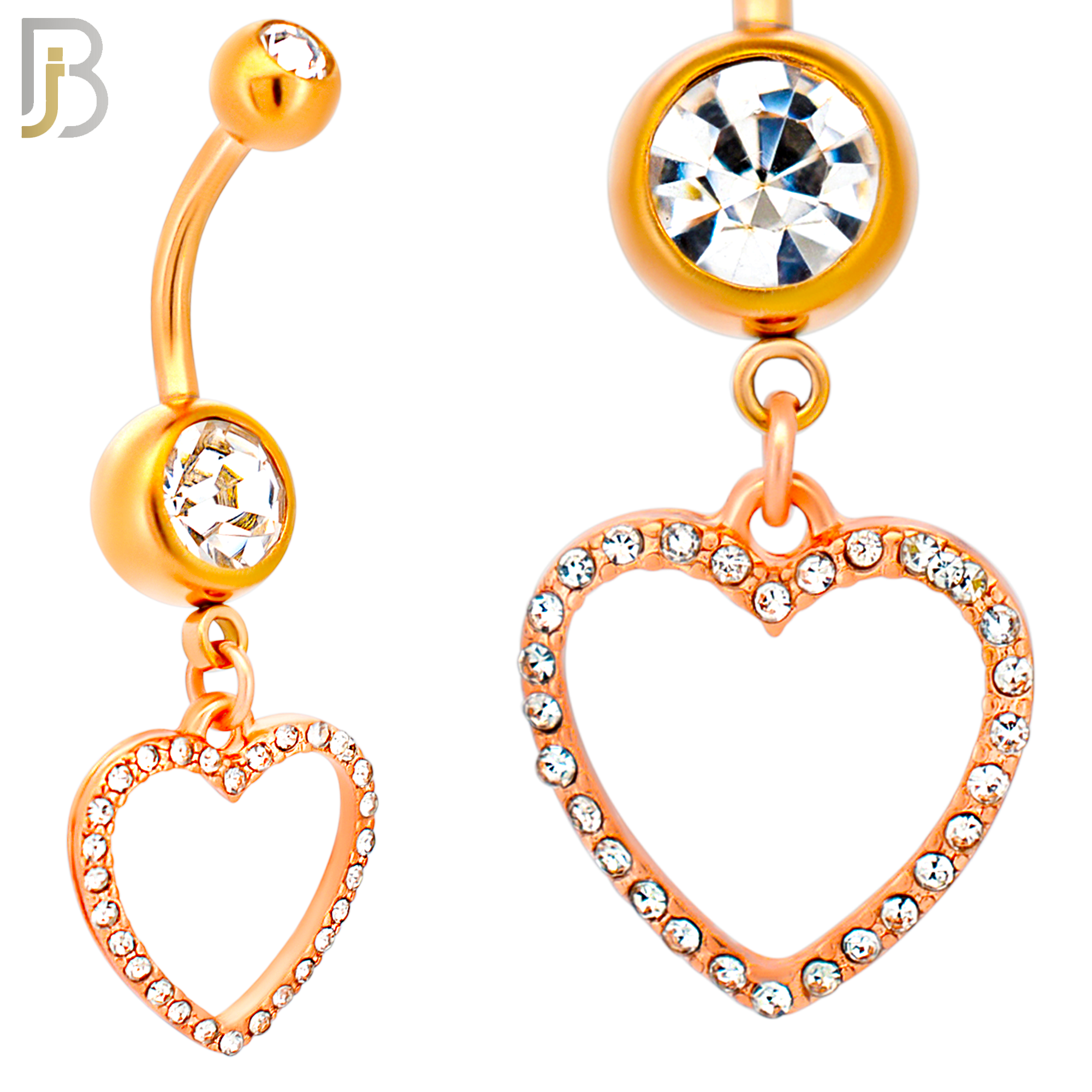 N026  - 316L Stainless Steel Dangling Hollow Heart with Zircon Design Belly Ring with 4mm Screw Ball image
