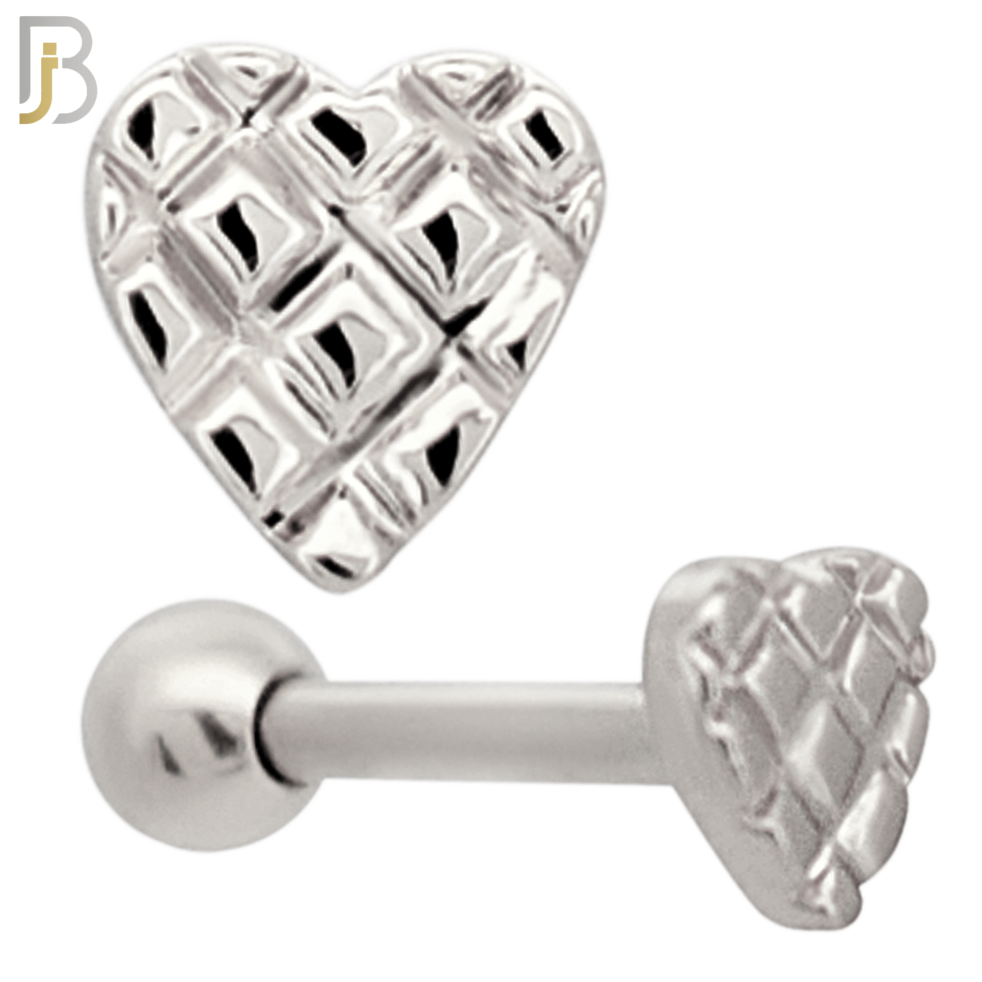 TB64 - 316L Stainless Steel Plain Tiny Waffle Heart Tragus Barbell Cartilage Piercing Screw Ball Externally Threaded (PACK OF 6) image 1