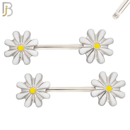NP08 - 316L Surgical Steel Screw Daisy Design Nipple Ring Piercing image 2