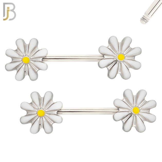 NP08 - 316L Surgical Steel Screw Daisy Design Nipple Ring Piercing image 2
