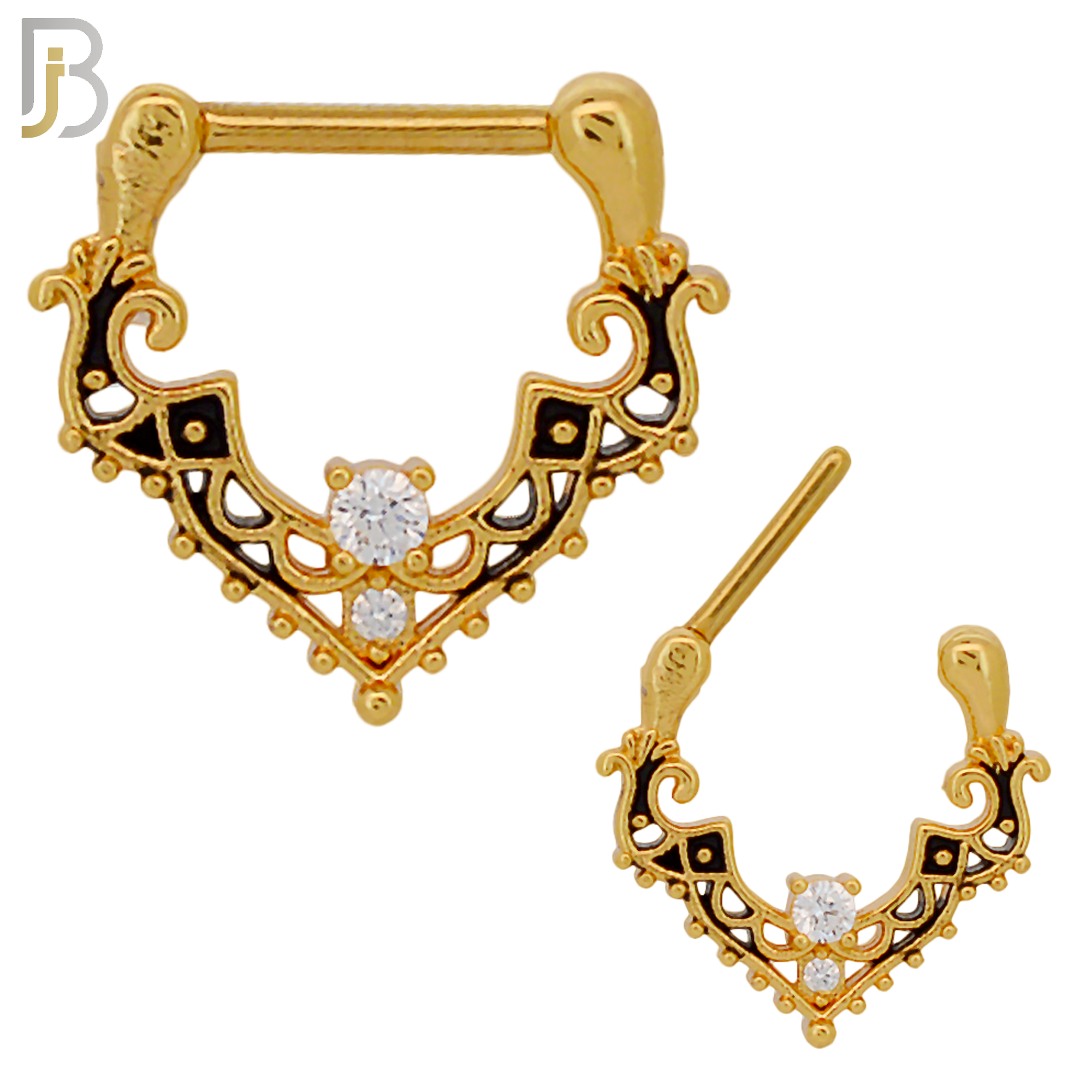 CT73 - 316 Surgical Steel Antique Finish with Zircon Nose Clicker for Septum Piercing (PACK OF 6) image 1