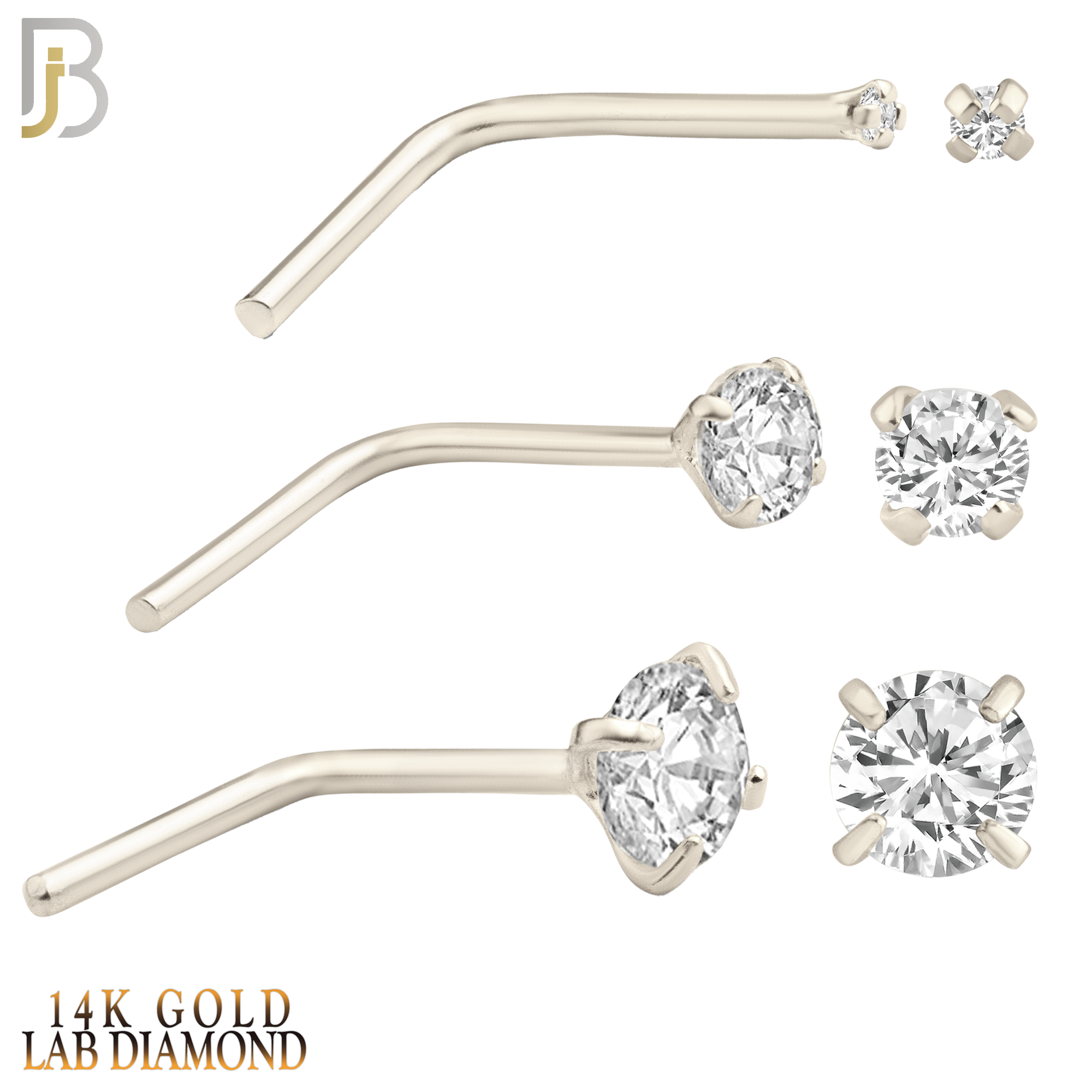 14-NR10L - 14k Solid Yellow Gold Prong Setting  Round Lab Diamond L-Shape image 1