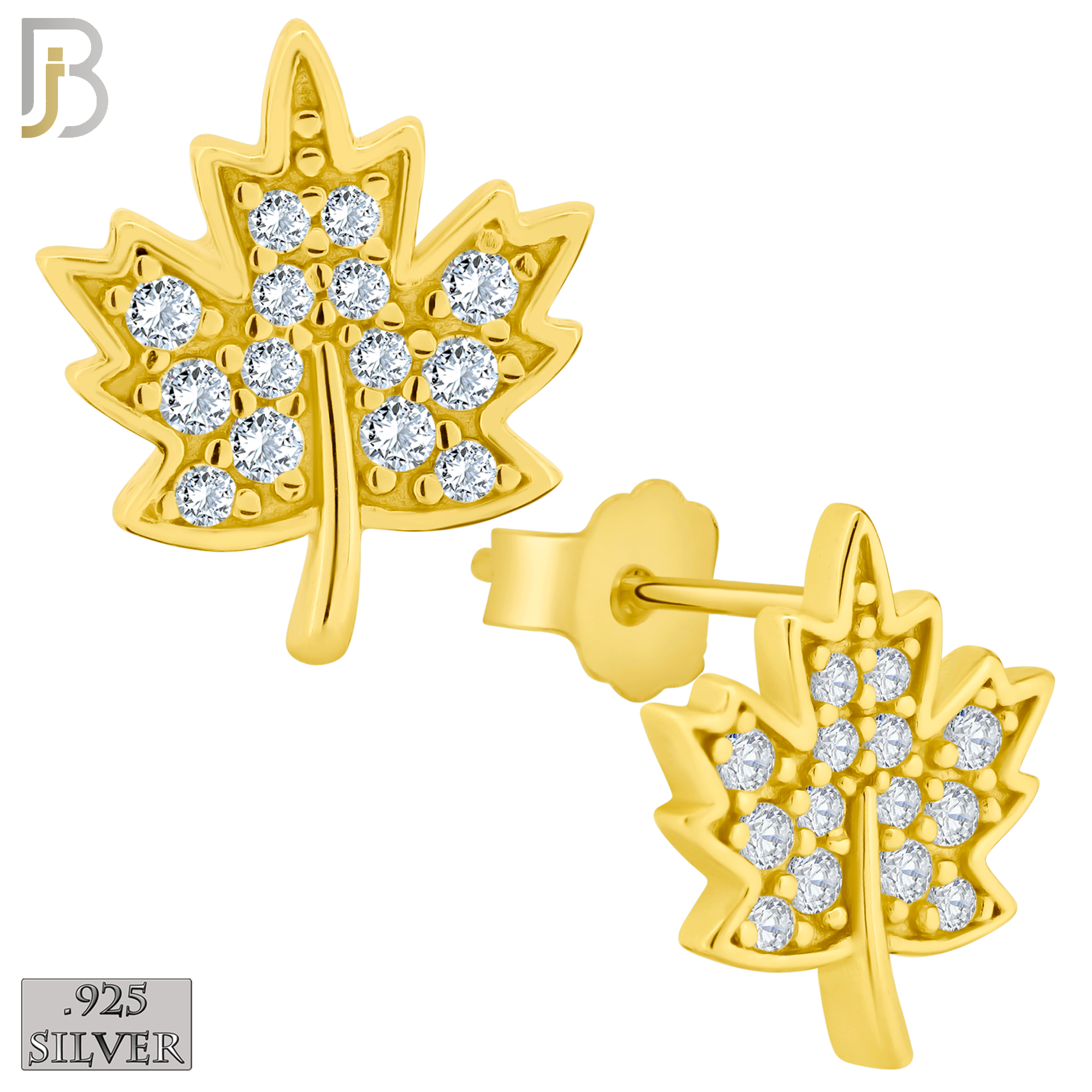 925-ES145 - .925 Sterling Silver Autumn Leaf Design with Zircon Design Earring Stud image 2