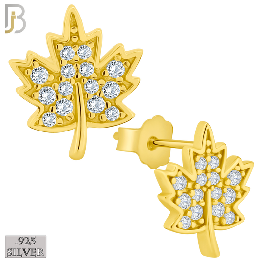 925-ES145 - .925 Sterling Silver Autumn Leaf Design with Zircon Design Earring Stud image 2
