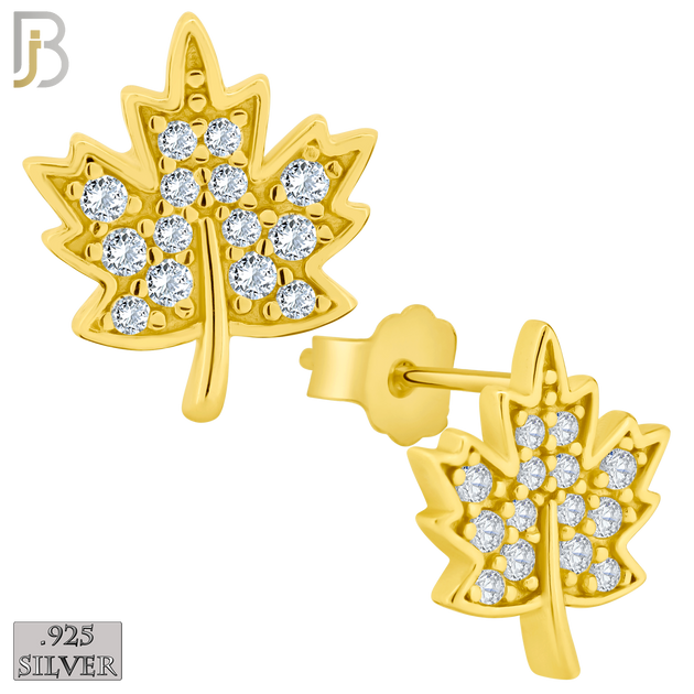 925-ES145 - .925 Sterling Silver Autumn Leaf Design with Zircon Design Earring Stud image 2