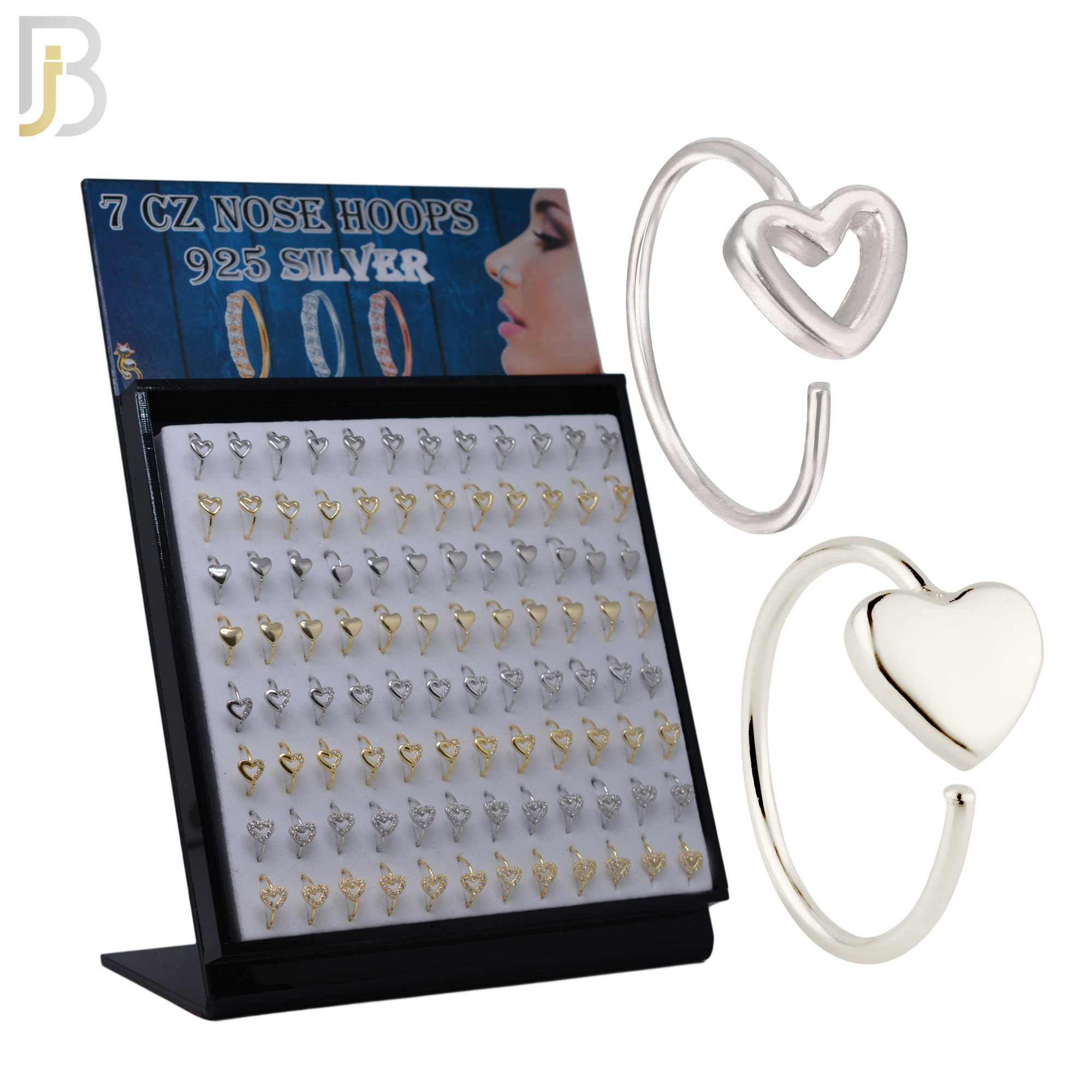 925-PK-CT06M - 925 Sterling Silver All Hearts Nose Hoops 22g Thickness 8mm Wide - Pack of 96 image 0