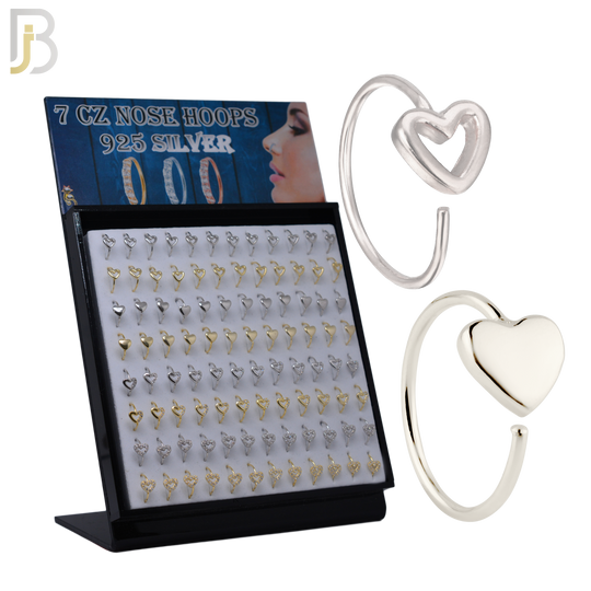 925-PK-CT06M - 925 Sterling Silver All Hearts Nose Hoops 22g Thickness 8mm Wide - Pack of 96 image 0
