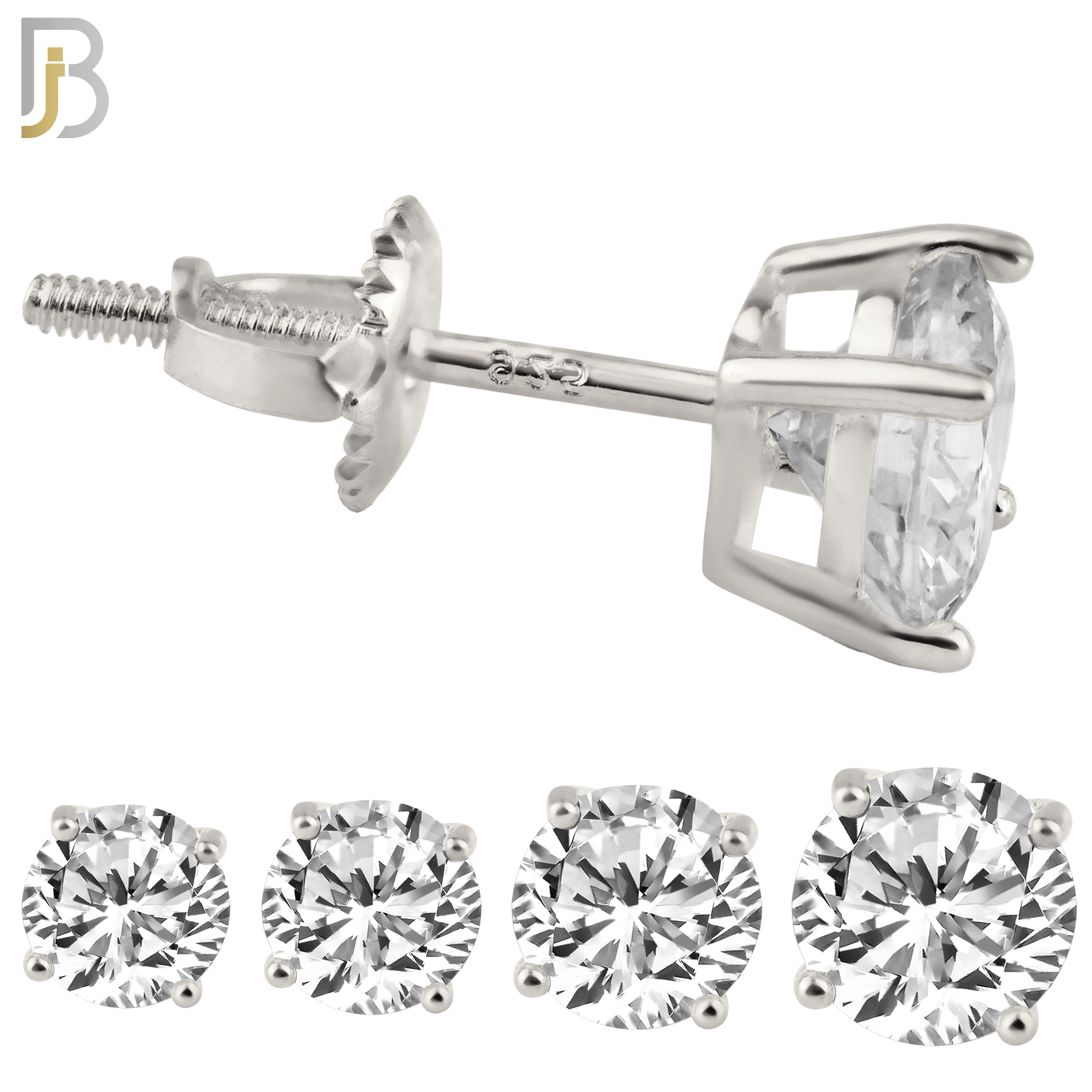 925-PK-ES79-SC - 925 Sterling Silver Rhodium Plated Screw Back Earring Stud Casting Round Prong Setting Clear Zircon Pack of 120 image 1