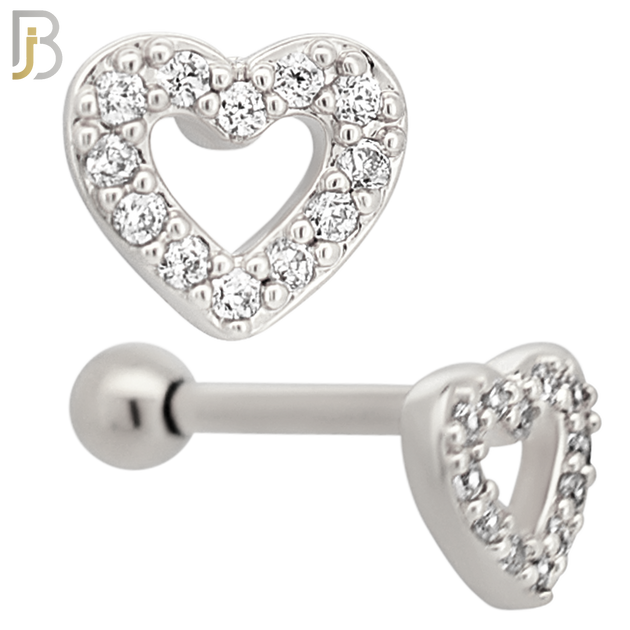TB67 - 316L Stainless Steel Hollow Heart with Multi Zircon Tragus Barbell Cartilage Piercing Screw Ball Externally Threaded (PACK OF 6) image 1