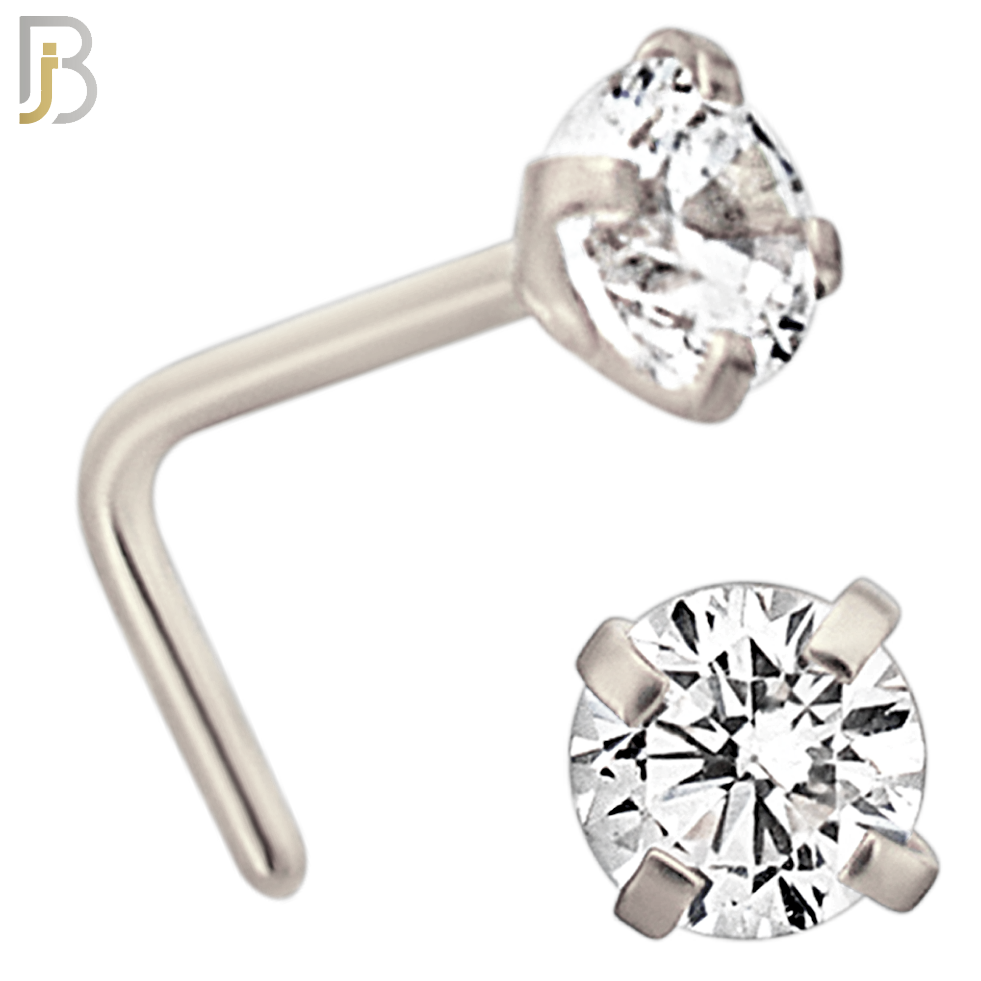 NR10S - 316L Surgical Steel Nose L-Shape Prong Set Zircon Round Nose Ring (PACK OF 6) image 5