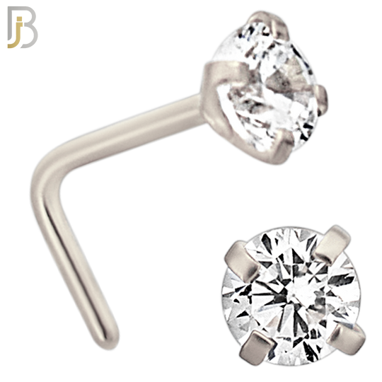 NR10S - 316L Surgical Steel Nose L-Shape Prong Set Zircon Round Nose Ring (PACK OF 6) image 5