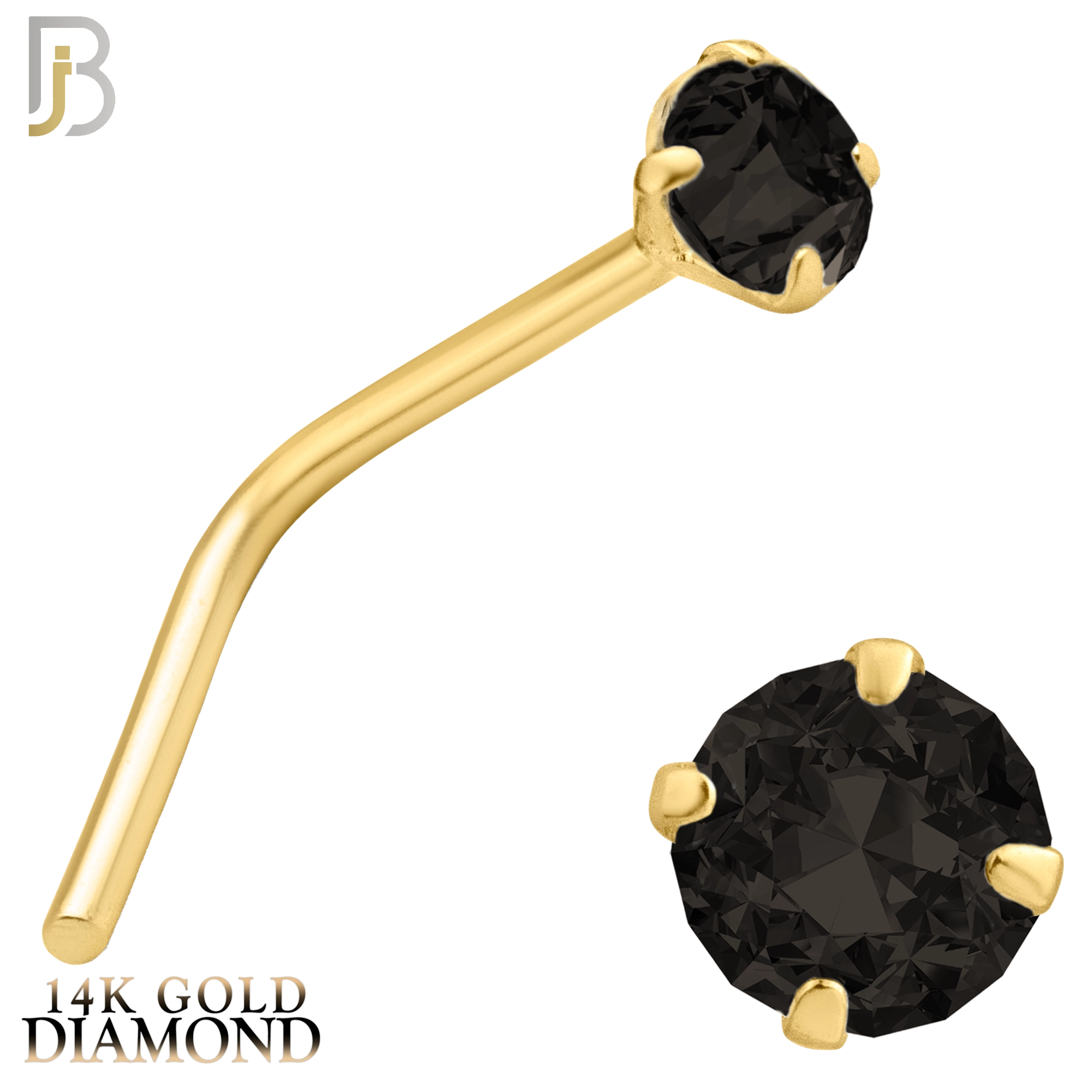 14-NR10DYK - 14k Yellow Gold L-Shaped with Black Natural Diamond in Prong Setting image 3