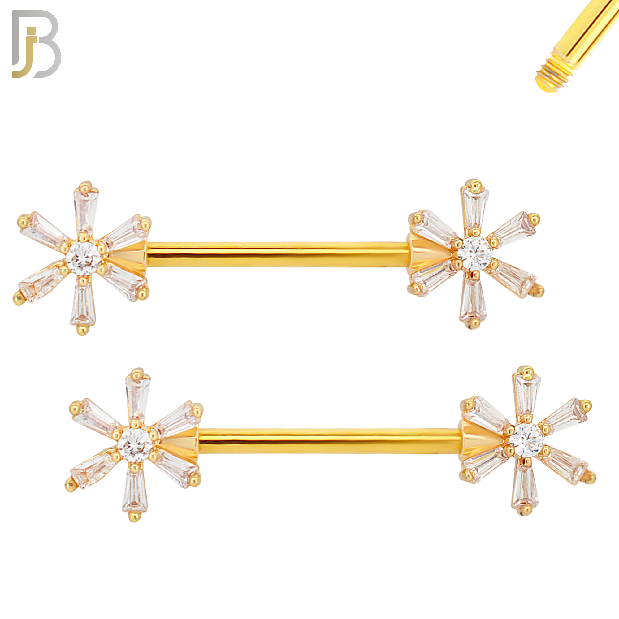 NP29 - 316L Surgical Steel Screw Daisy Design w Zircon Nipple Ring Piercing  Pair image 2