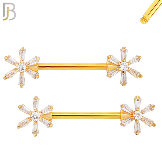 NP29 - 316L Surgical Steel Screw Daisy Design w Zircon Nipple Ring Piercing  Pair image 2
