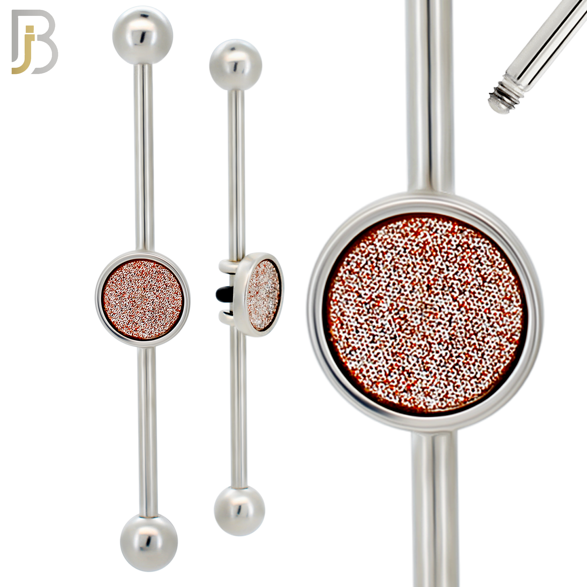 BB76 - 316L Surgical Steel Gold Sandpaper Medallion Industrial Barbell (PACK OF 4) image 2