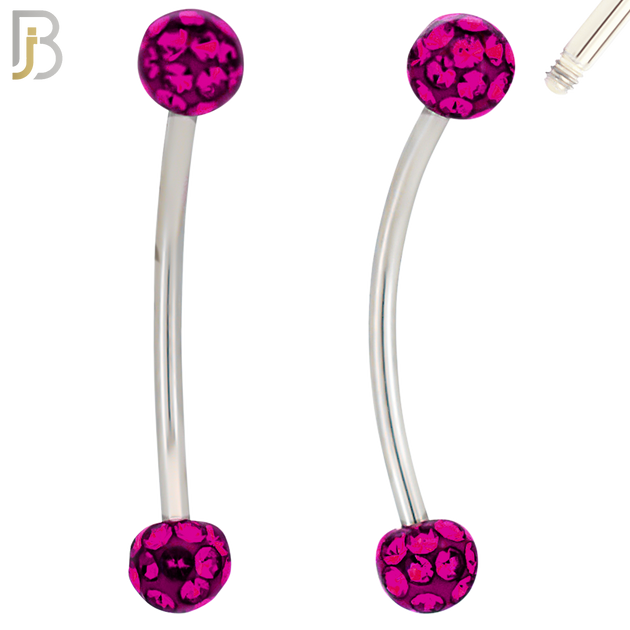 EC05S14-14 - 14g Thickness 316L Surgical Steel Snake Eye 14mm Long Curved Barbell Coated Multi Zircon Externally Threaded (PACK OF 4) image 10